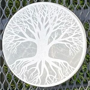 Large 6” Etched Tree of Life Round Selenite Charger - 1 Pound 15 Ounces New